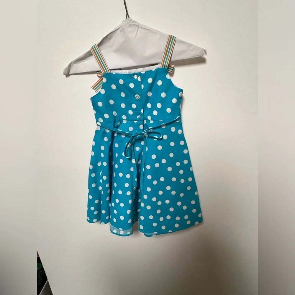 JESSICA ANN TURQUOISE SLEEVELESS DRESS WITH WHITE DOTS SIZE 4